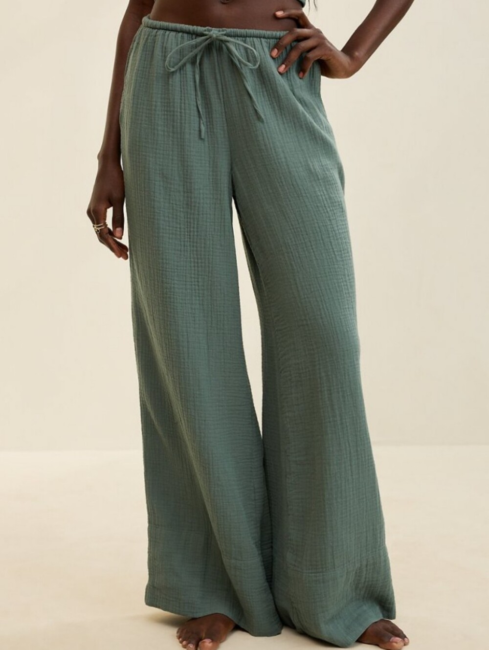 Aerie Day-Off Wide Leg Cotton Pant Royal Palm Size XS